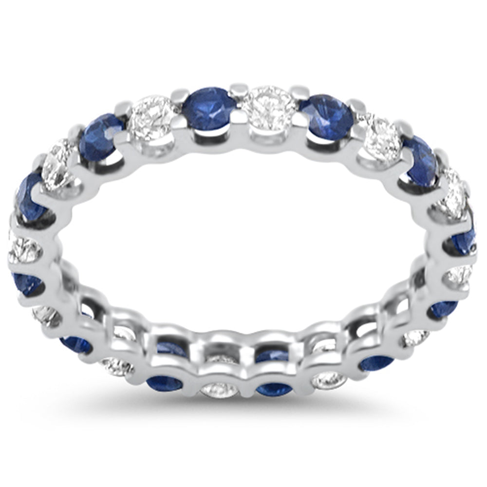 Anillo de eternidad con diamantes y zafiro azul en oro blanco de 14K, 1.94CT.