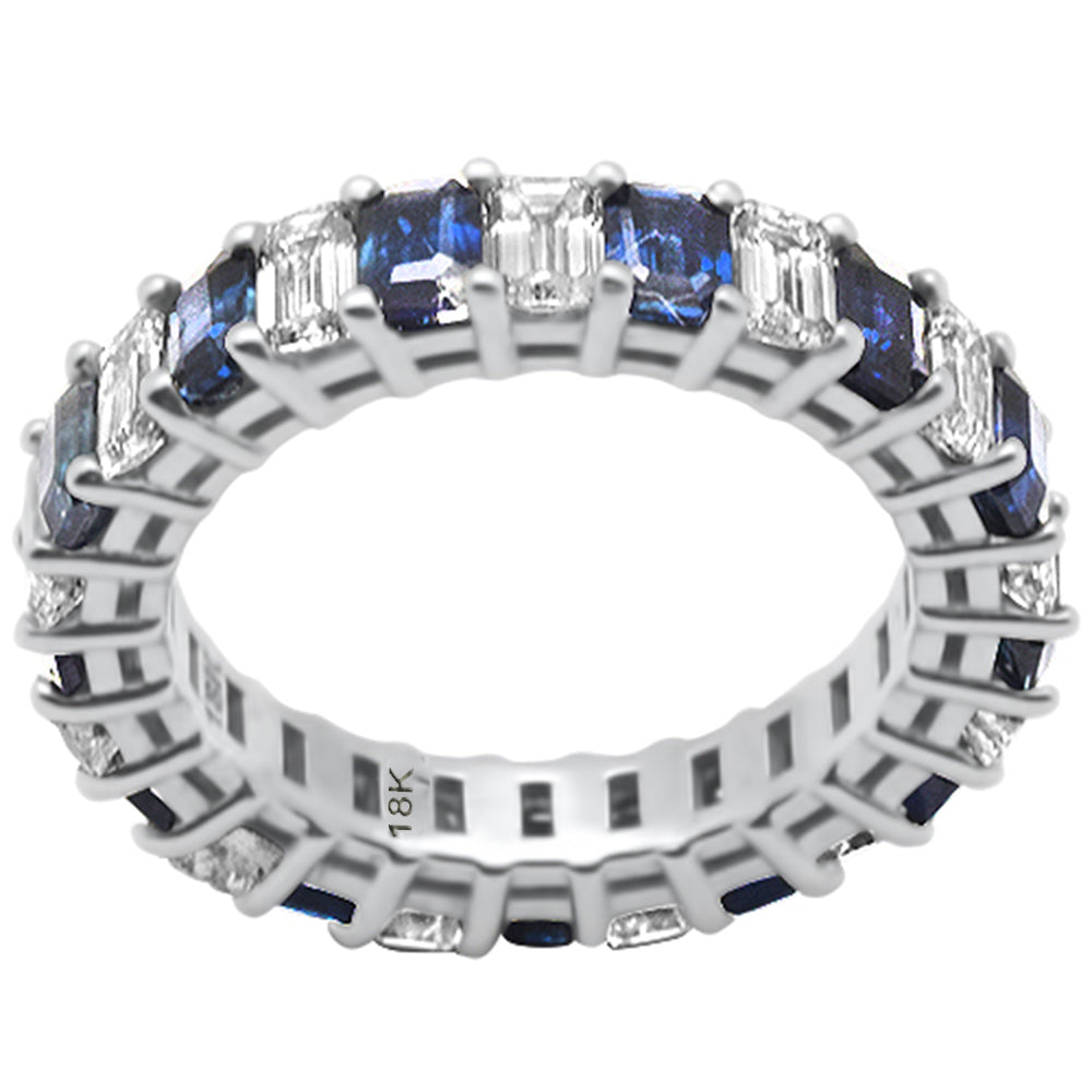 Anillo Eternity De Zafiro Azul Y Diamante En Oro Blanco De 18K 4.20Ct