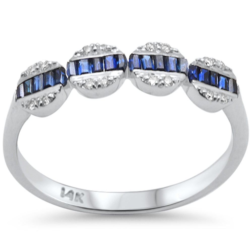 14K white gold ring with round diamonds and blue sapphire, 0.36CT.