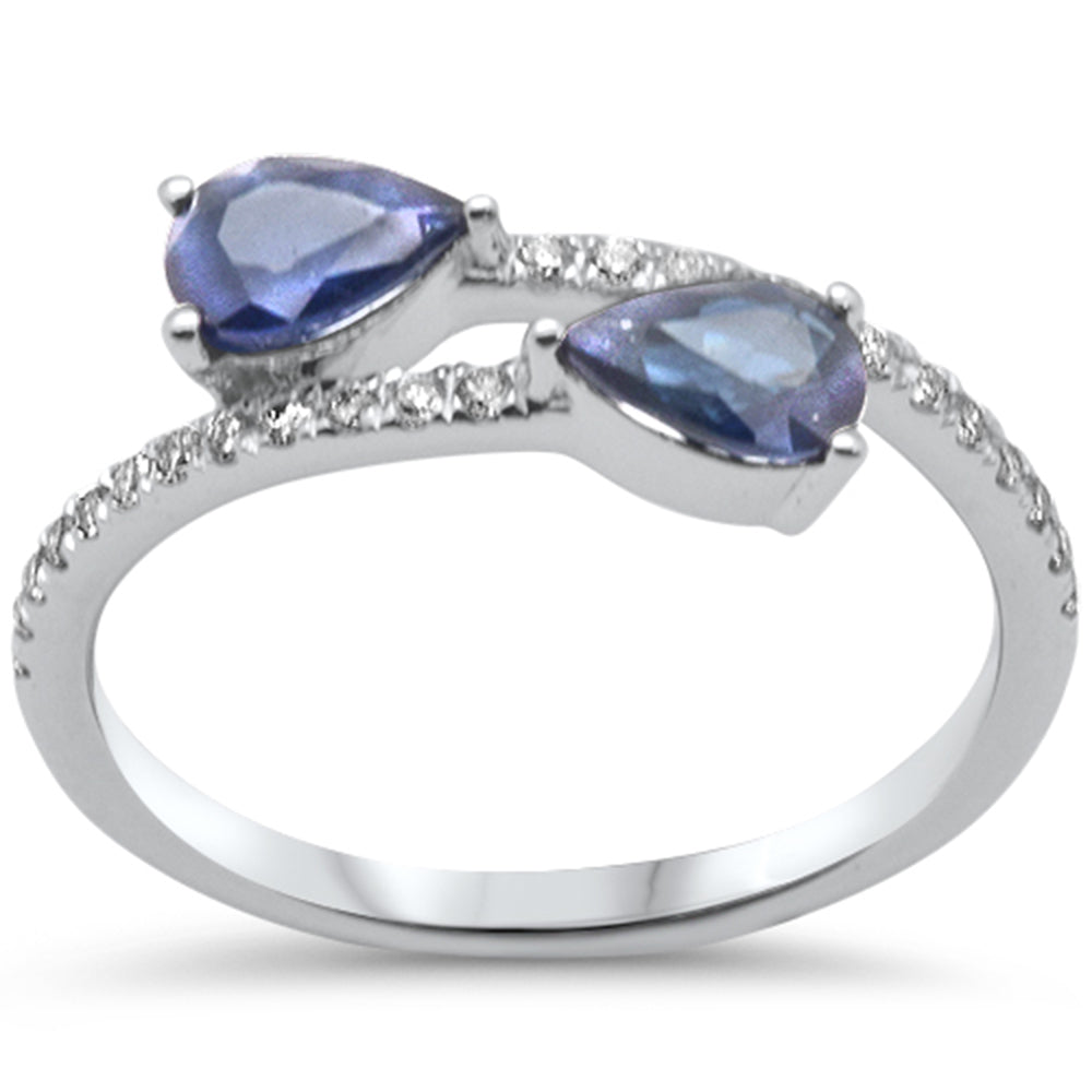 14K White Gold Pear-Shaped Blue Sapphire and Diamond Ring, 1.11CT.