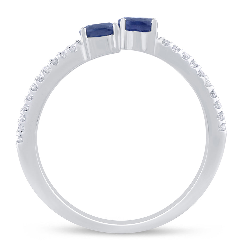 14K White Gold Wrap Ring with Blue Sapphire and Diamonds, 0.69CT.