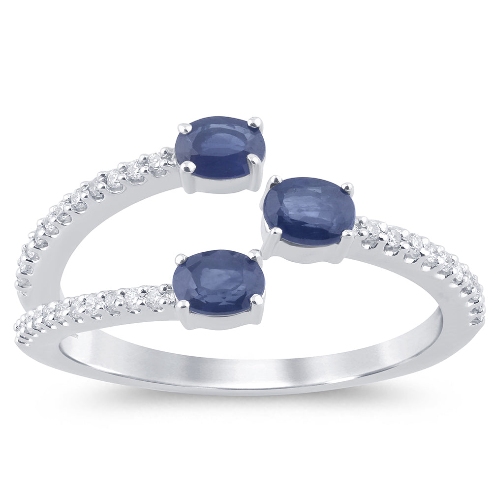 14K White Gold Wrap Ring with Blue Sapphire and Diamonds, 0.69CT.