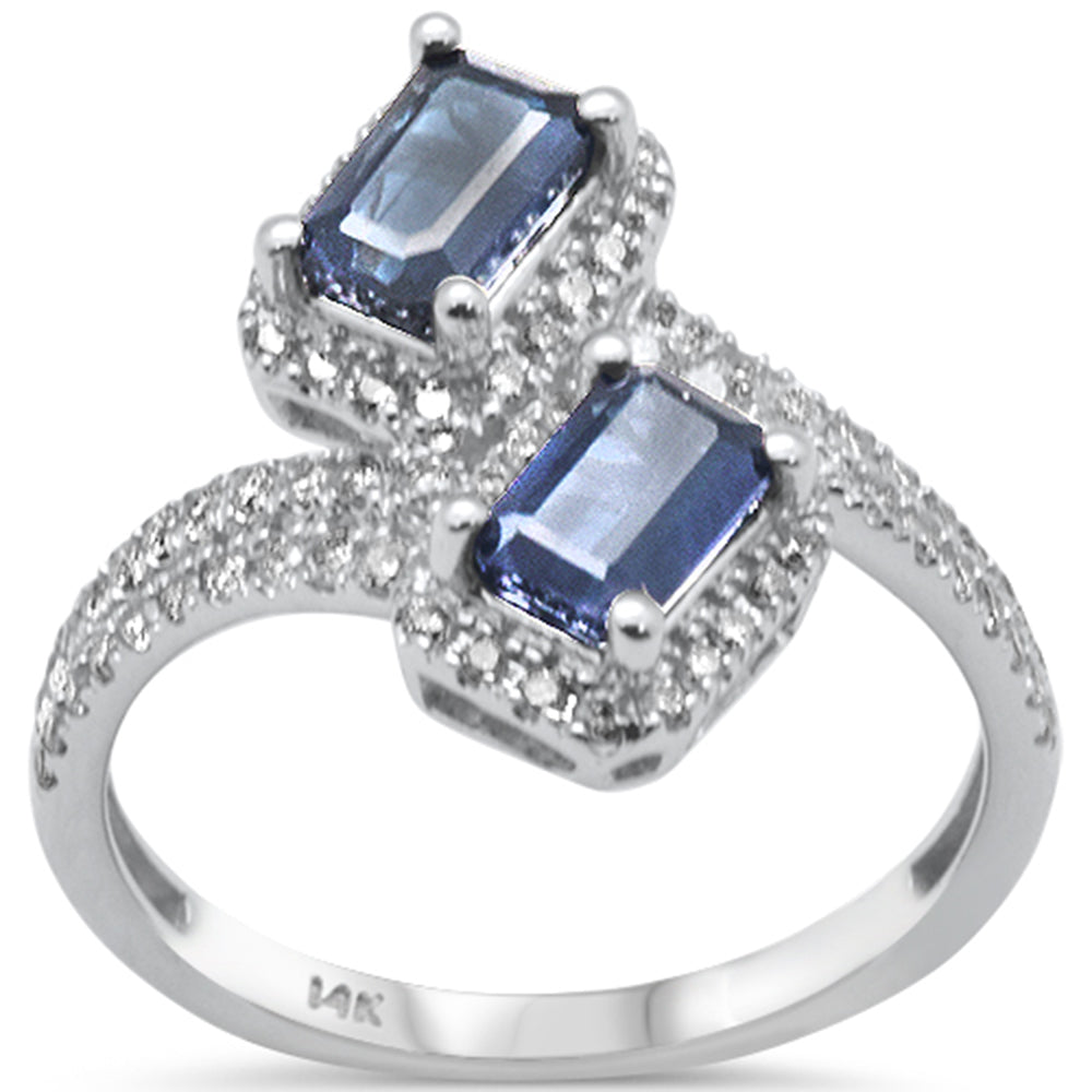Wrap ring with blue sapphire and diamonds in 14K white gold, 1.6CT.