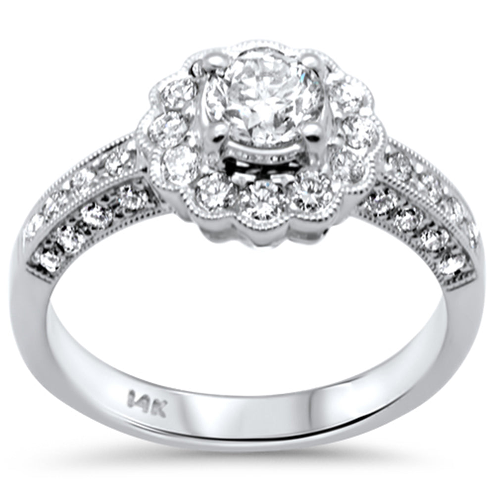 Anillo Halo Flor De Diamante En Oro Blanco De 18K 1.07Ct