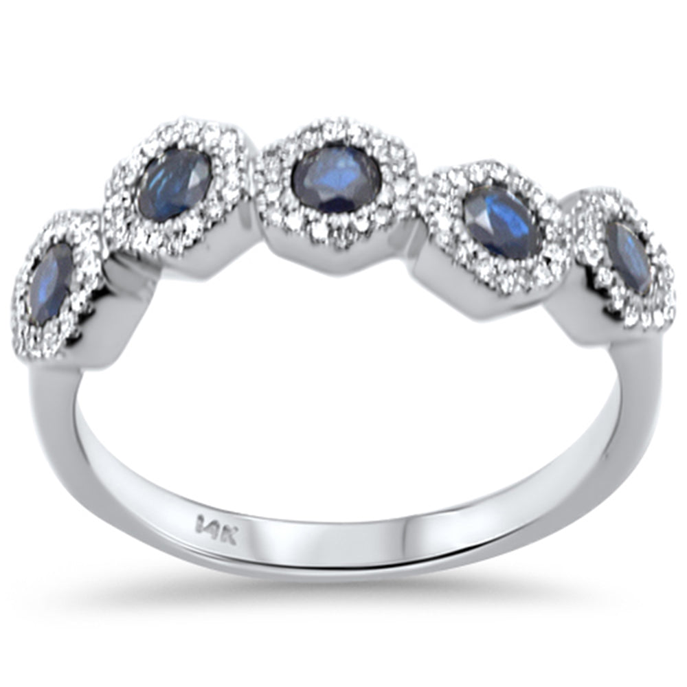 14K white gold ring with diamonds and blue sapphire, 0.77CT.