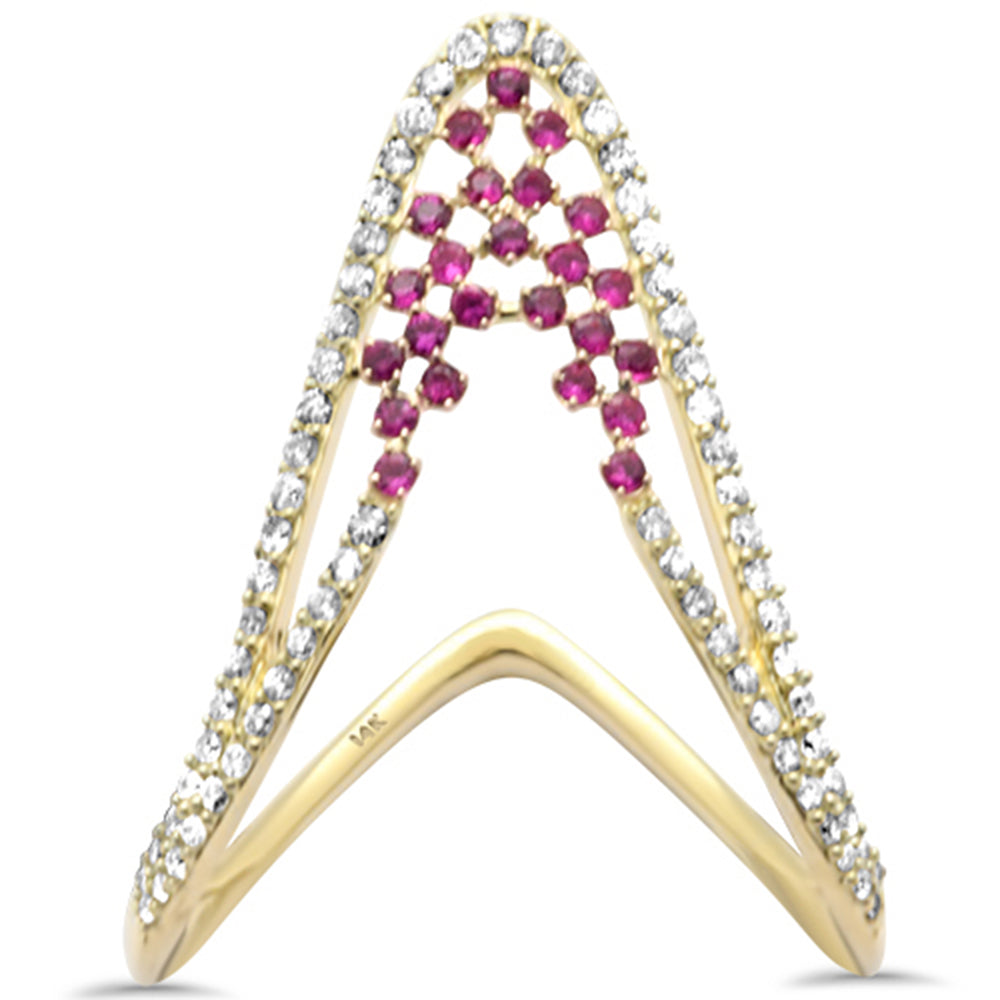 Anillo De Rubí Y Diamante En Oro Amarillo De 14K .45Ct