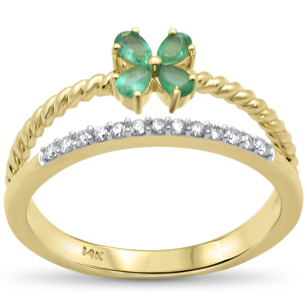 Anillo Diamante & Esmeralda en Oro Amarillo en 14K 0.29 CT