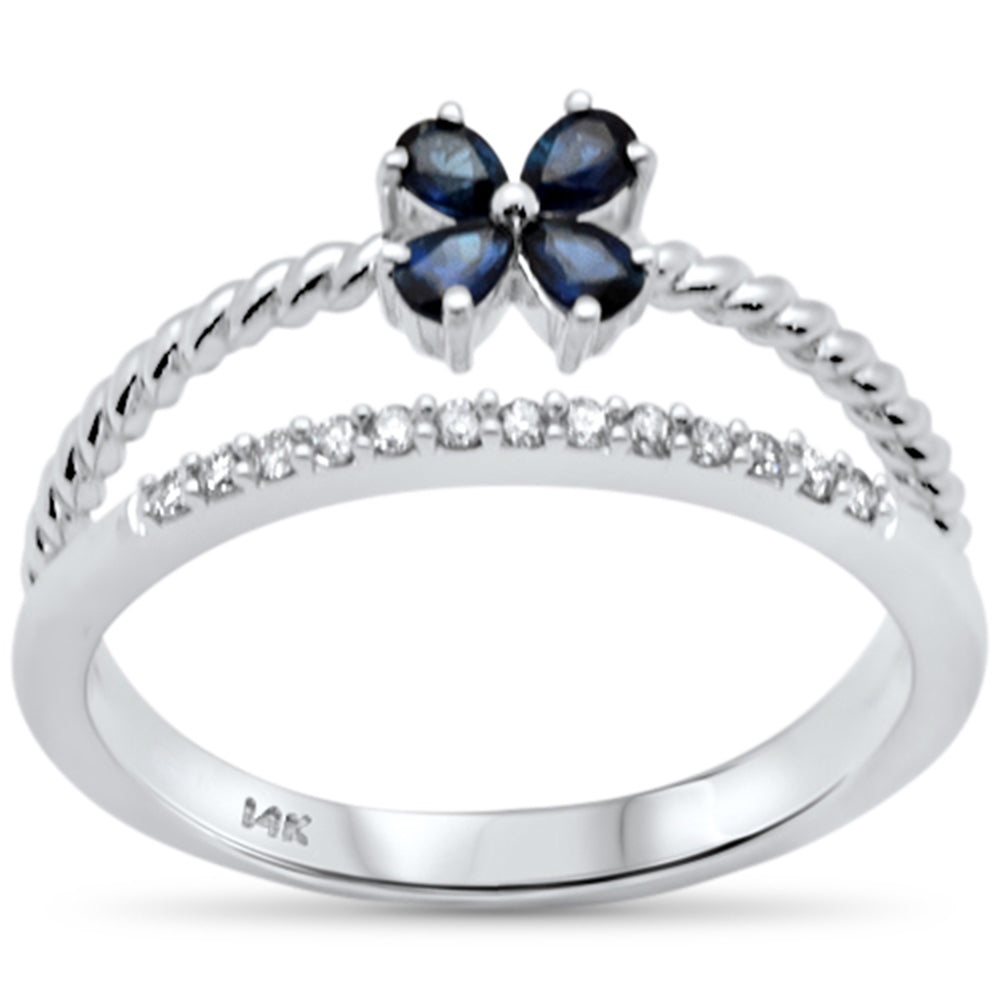 14K white gold open ring with diamonds and blue sapphire, 0.4CT.