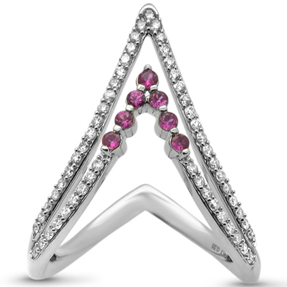 Anillo De Rubí Y Diamante Y Piedra Preciosa En Oro Blanco De 14K .51Ct
