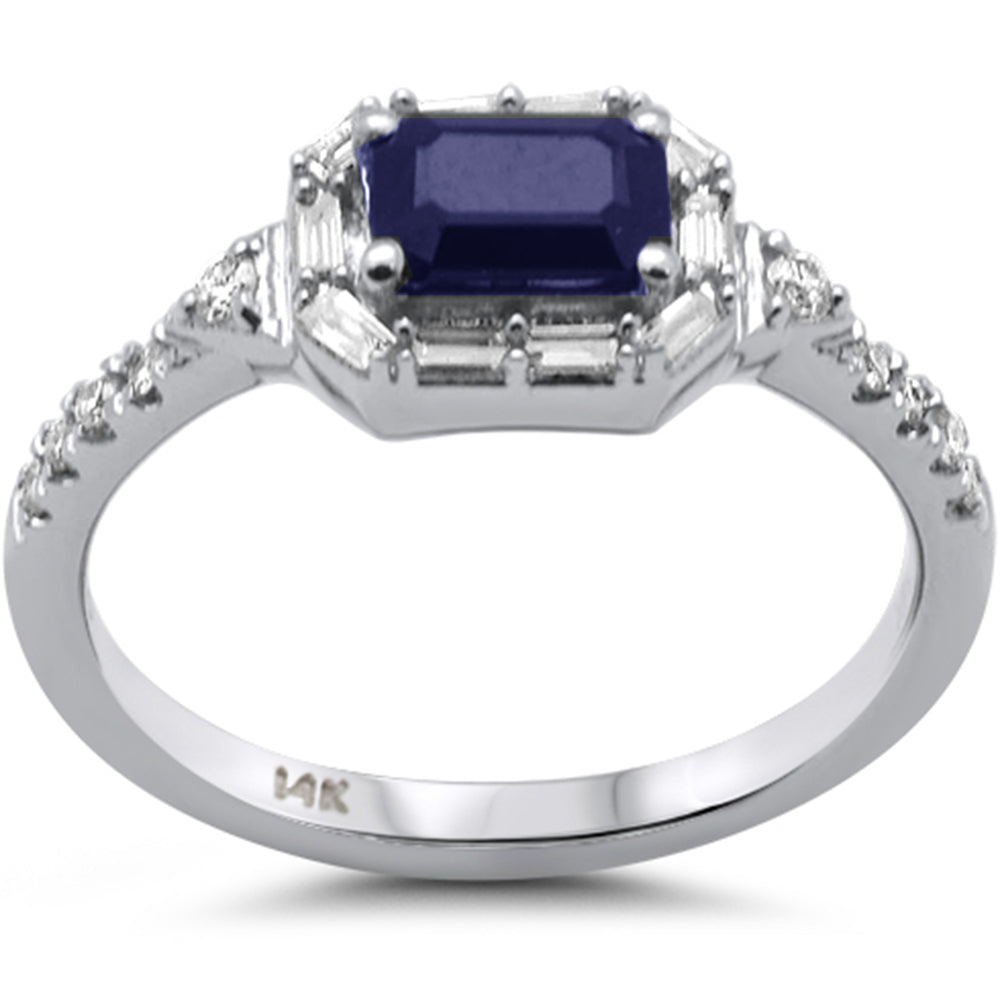 14K white gold ring with diamonds and blue sapphire, 1.08CT.