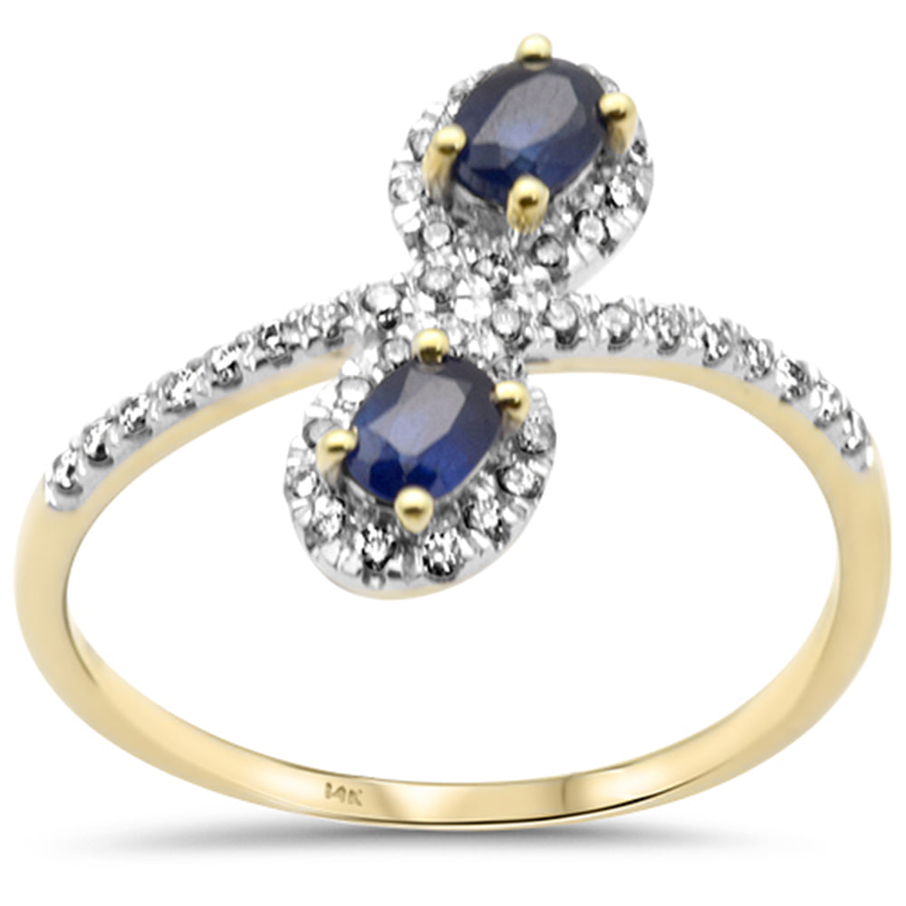Anillo De Zafiro Azul Y Diamante En Oro Amarillo De 14K .64Ct