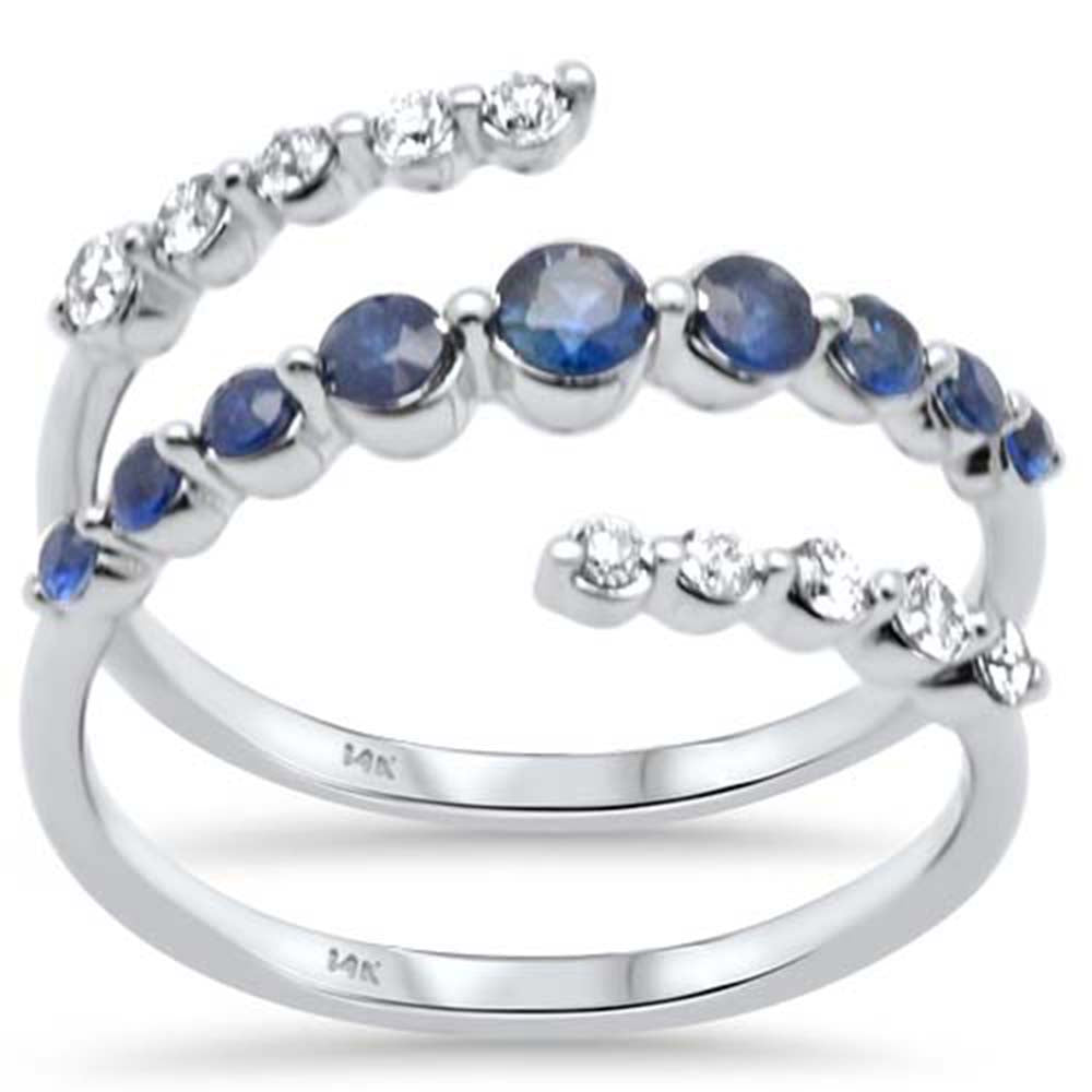 Anillo envolvente de oro blanco de 14K con zafiro azul y diamantes, 0.79CT.