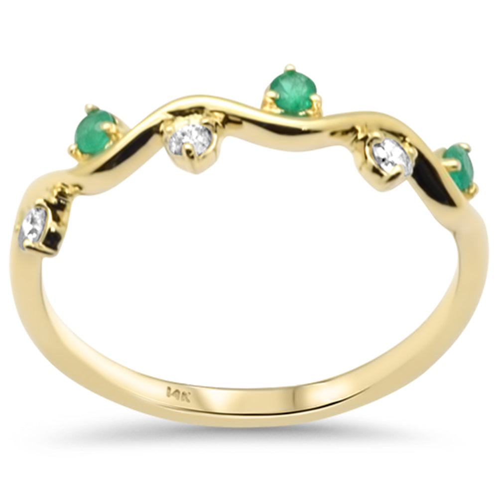 Anillo de Diamante & Esmeralda en Oro Amarillo en 14K 0.21 CT