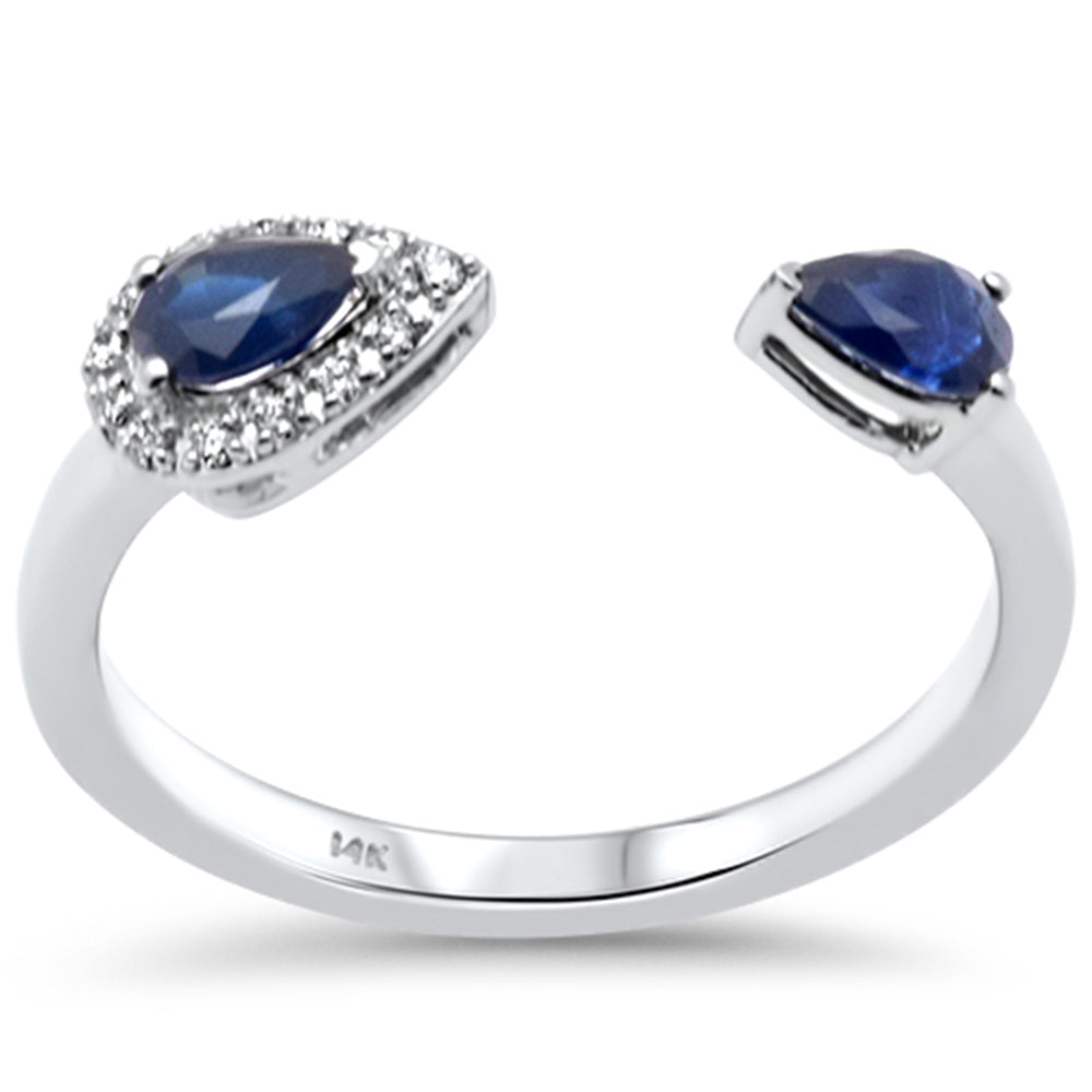 Open band ring with blue sapphire and diamonds in 14K white gold, 0.57CT.