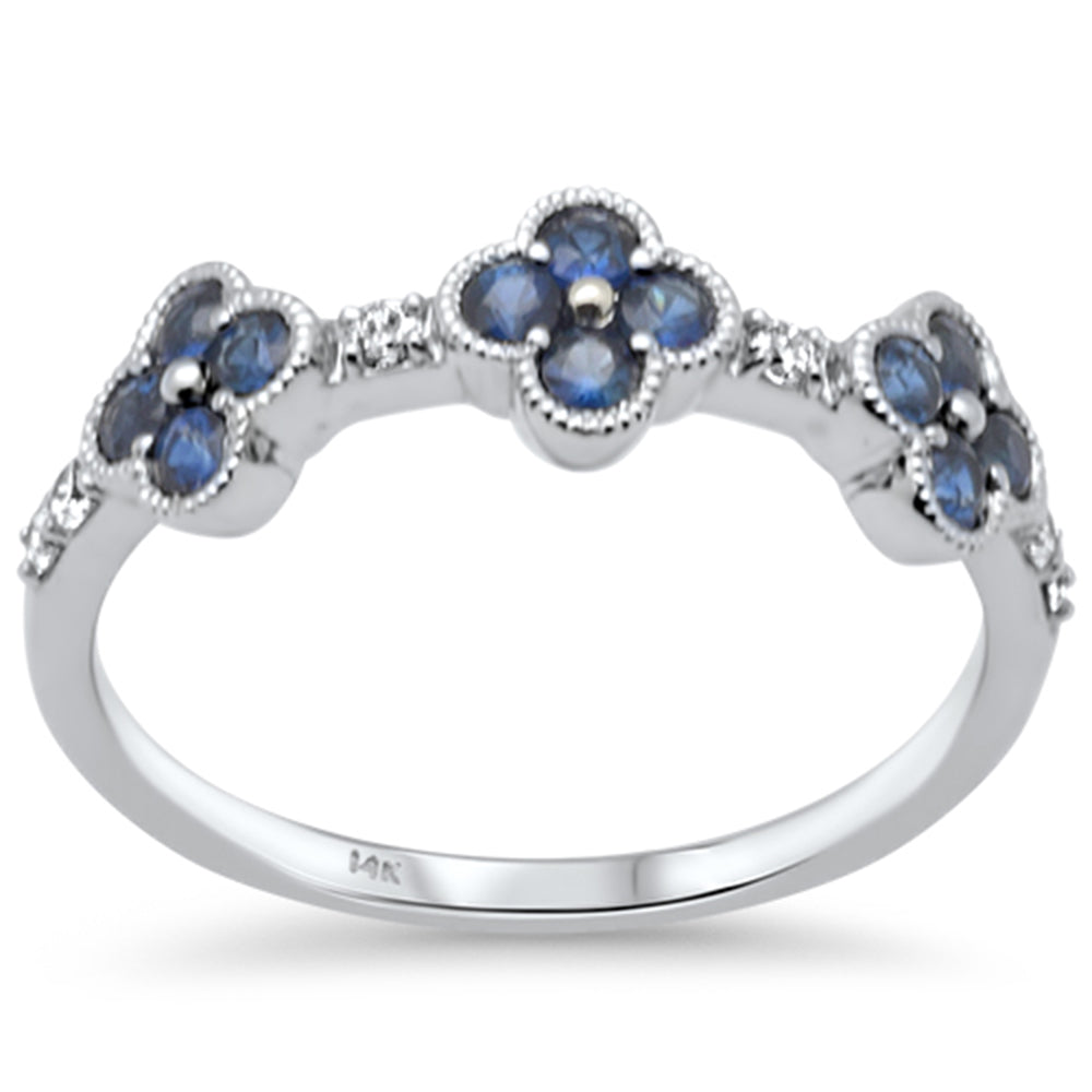14K white gold ring with diamonds and blue sapphire, 0.53CT.