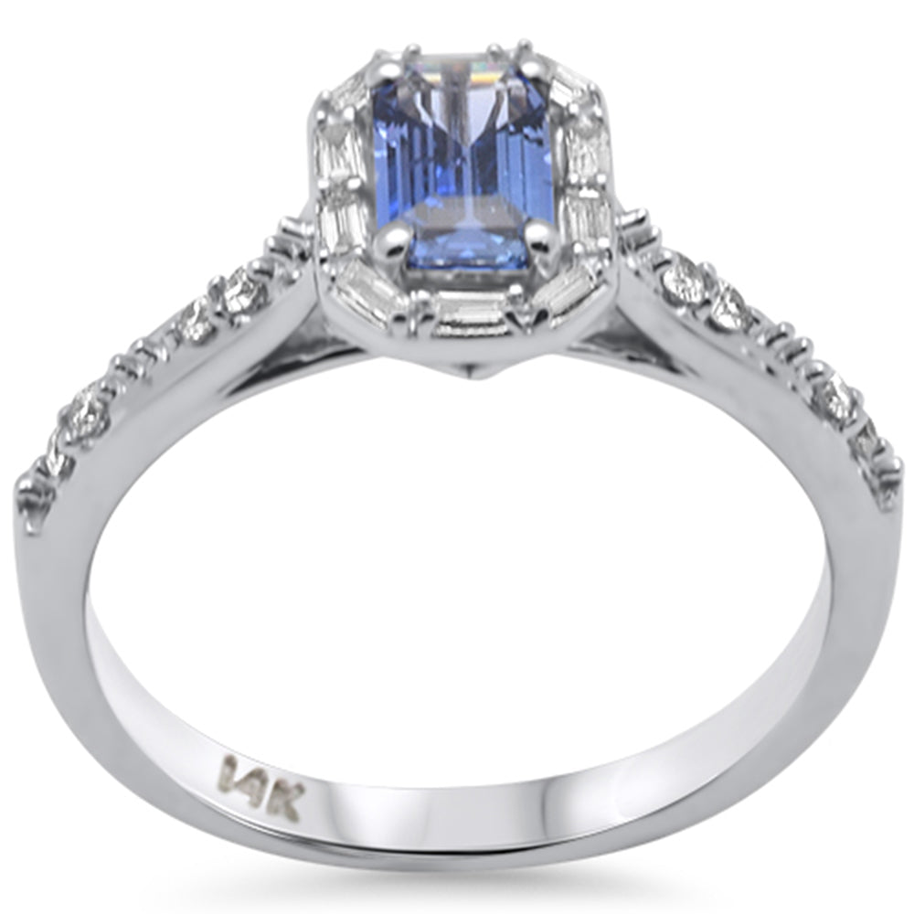 Anillo De Zafiro Azul Y Diamante En Oro Blanco De 14K .65Ct