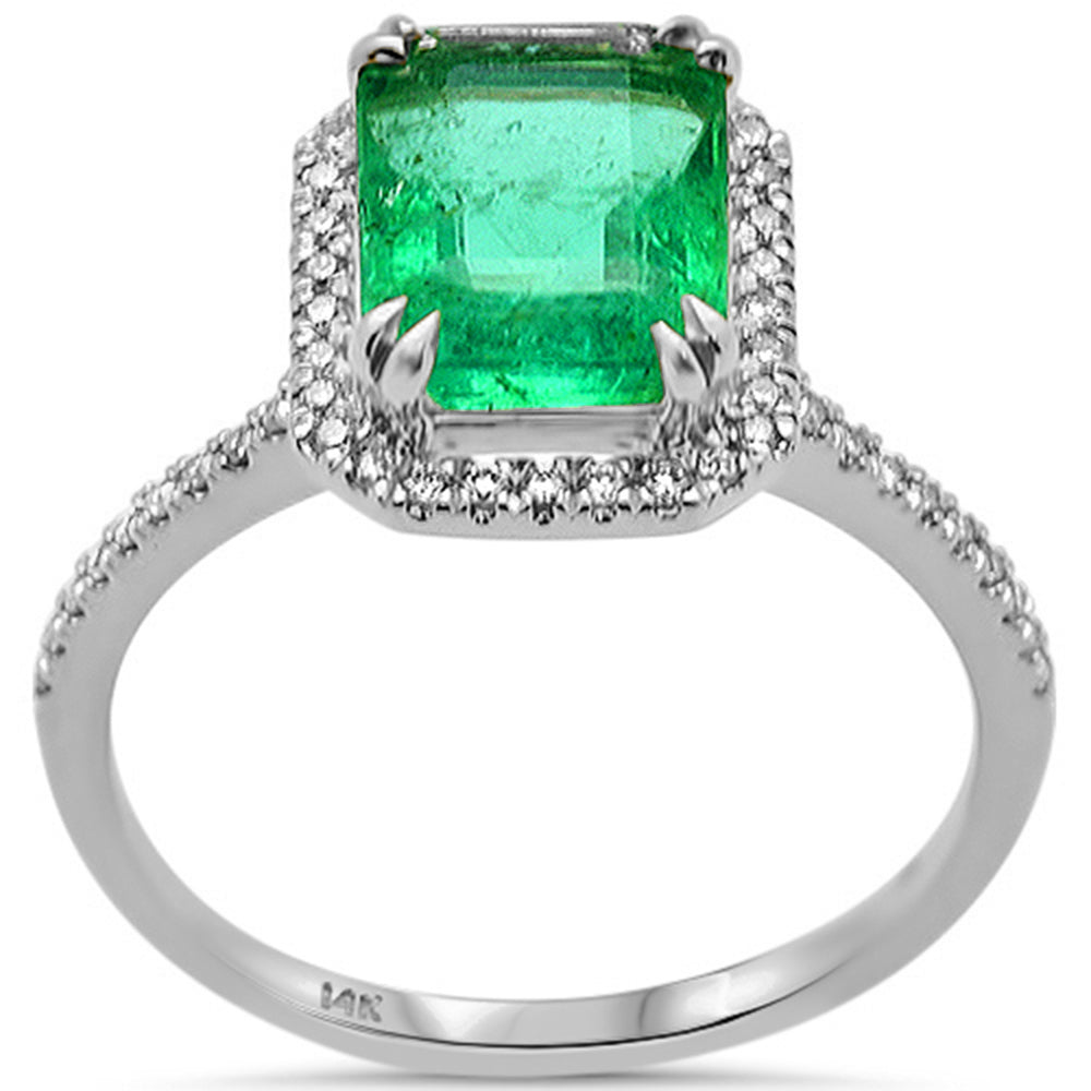 Anillo De Esmeralda Y Diamante Y Piedra Preciosa En Oro Blanco De 14K 2.20Ct