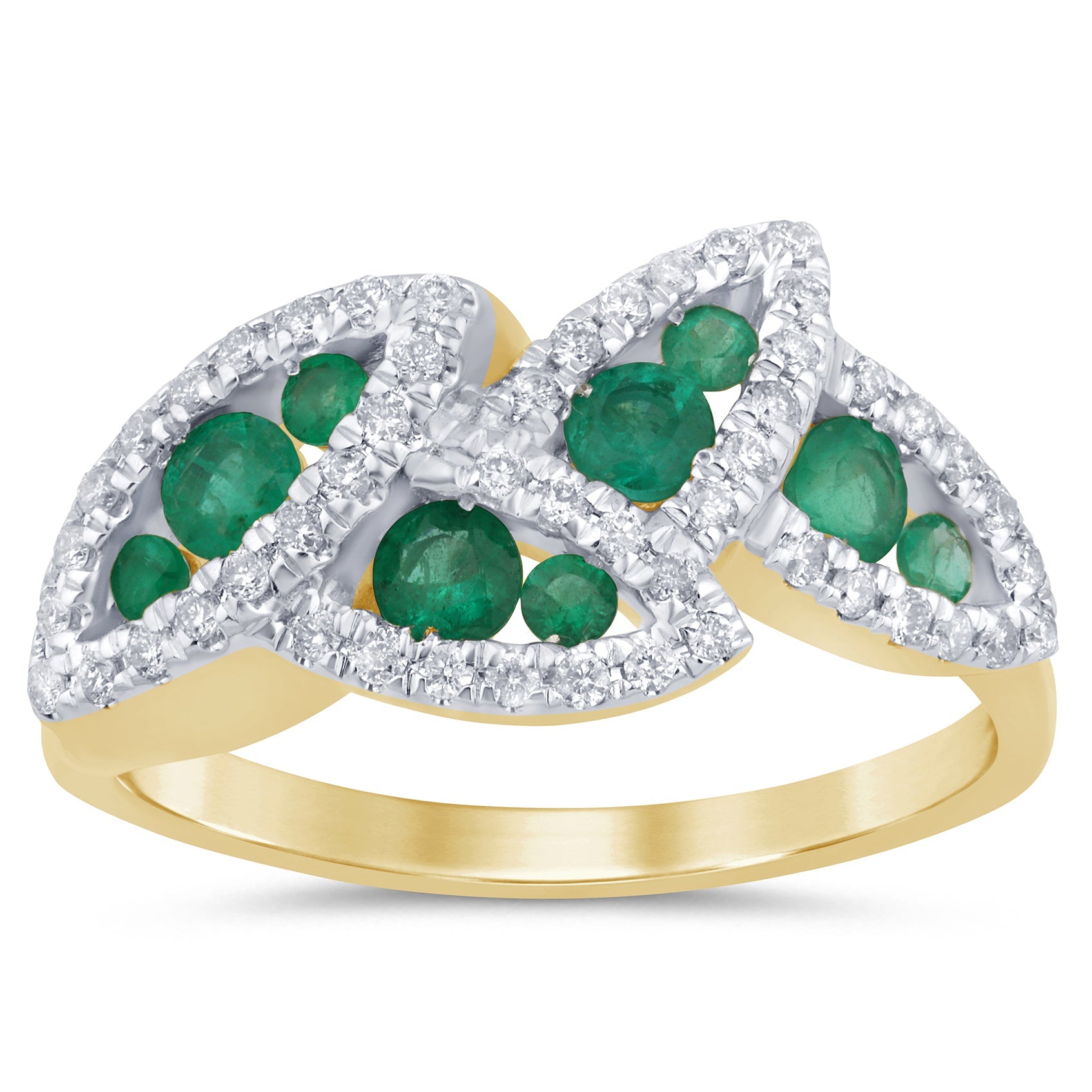 Anillo De Esmeralda Y Diamante Y Piedra Preciosa En Oro Amarillo De 14K .72Ct