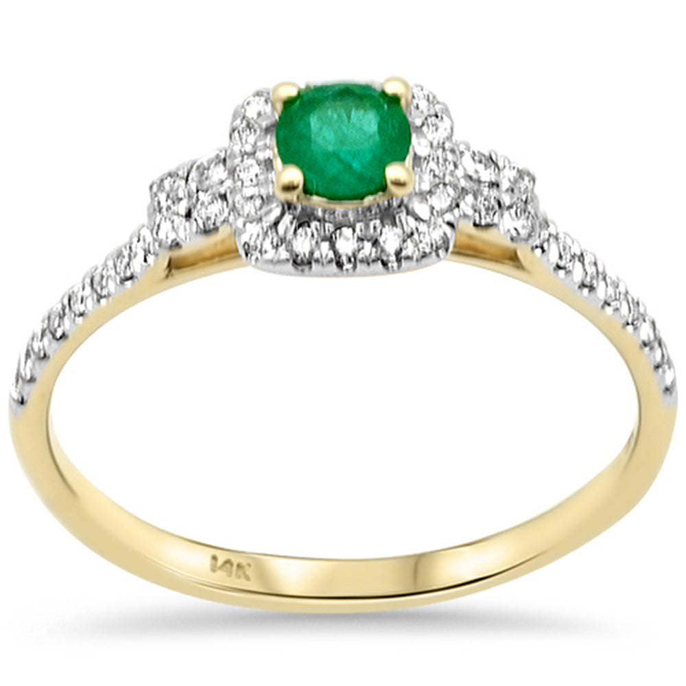 Anillo Diamante & Esmeralda en Oro Amarillo en 14K 0.4 CT