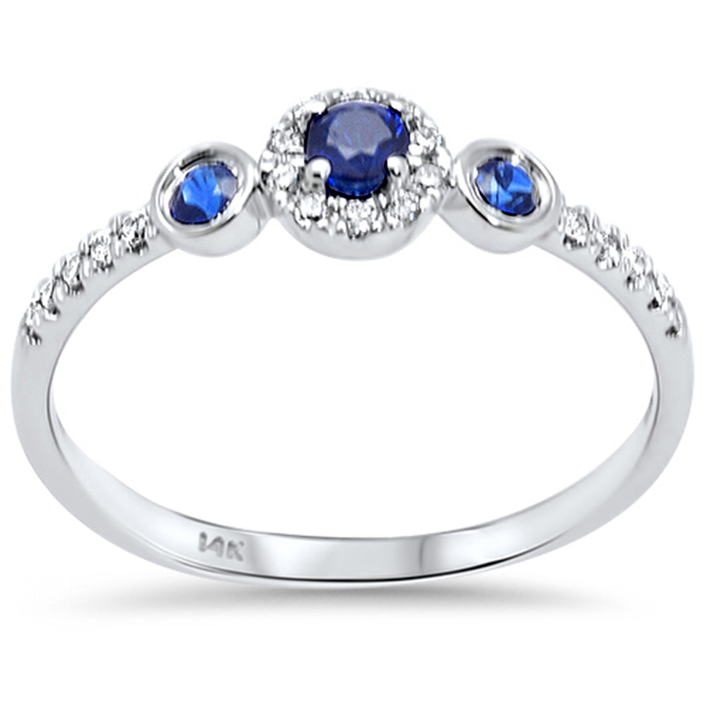 14K white gold ring with diamonds and blue sapphire, 0.35CT.