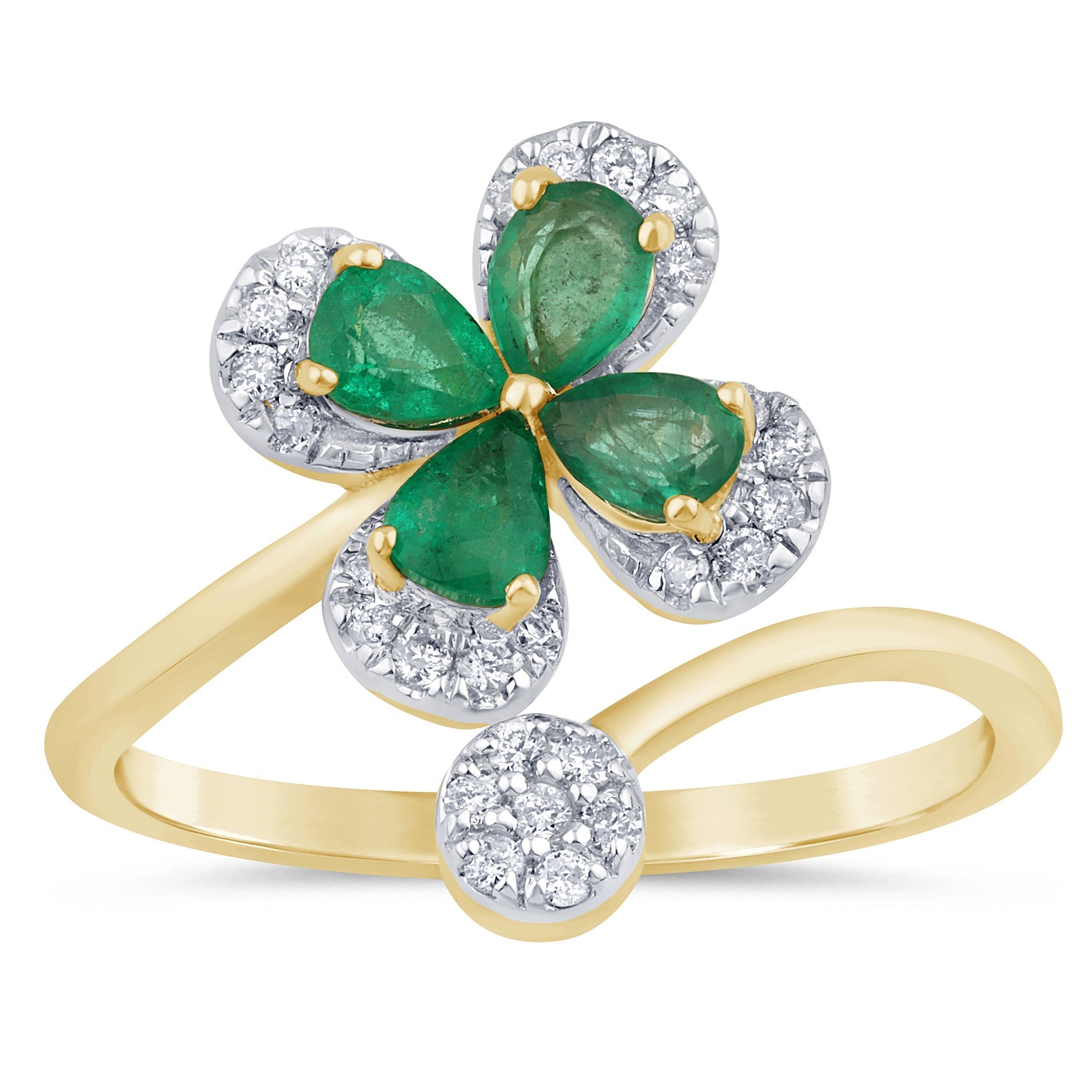Anillo Mariposa De Esmeralda Y Diamante En Oro Amarillo De 14K .62Ct