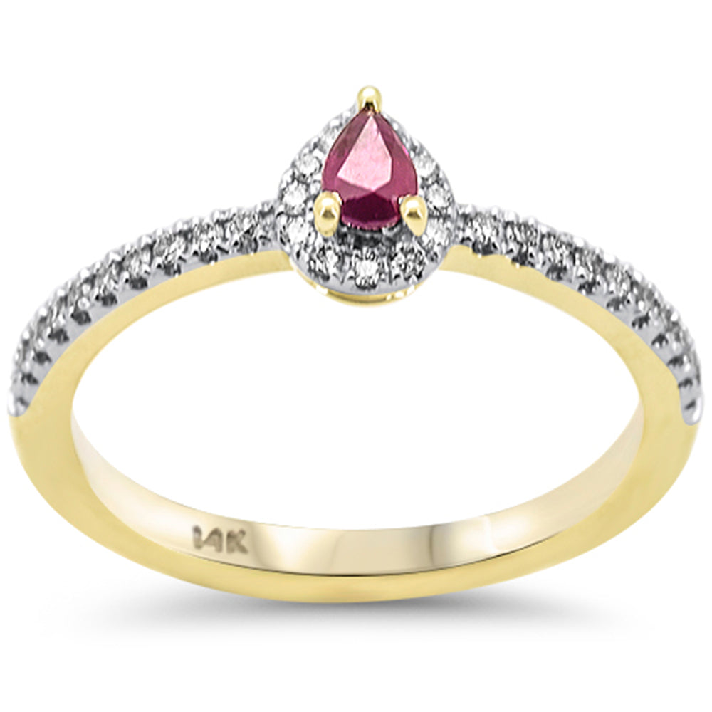 Anillo Pera De Rubí Y Diamante En Oro Amarillo De 14K .36Ct