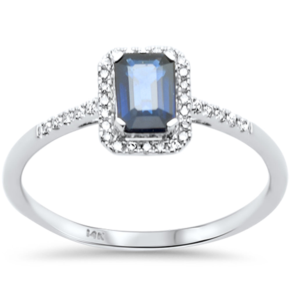 14K white gold ring with round diamonds and blue sapphire, 0.68CT.