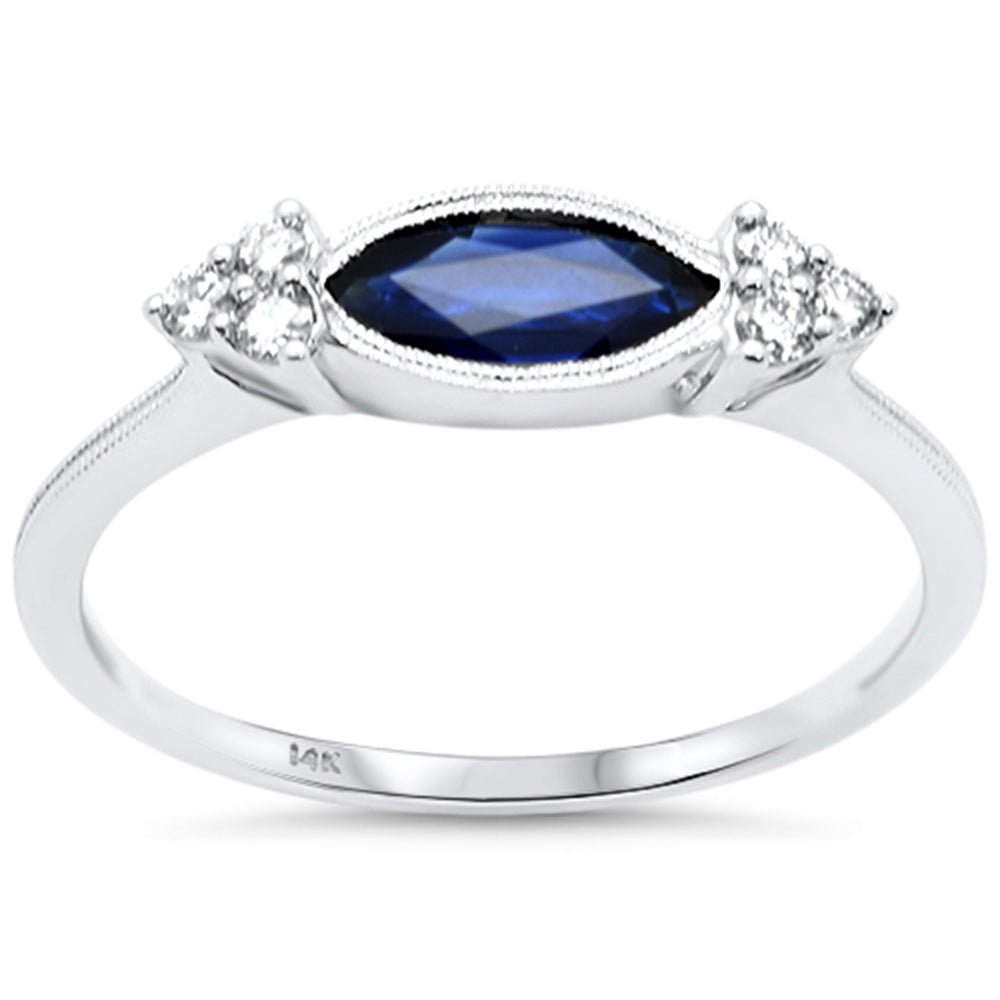 14K white gold ring with round diamonds and blue sapphire, 0.64CT.