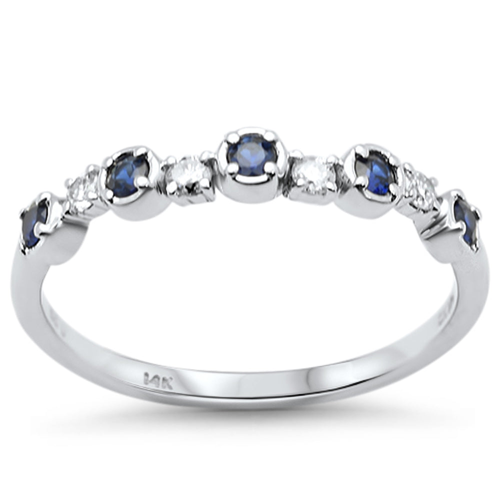 14K white gold ring with diamonds and blue sapphire, 0.29CT.