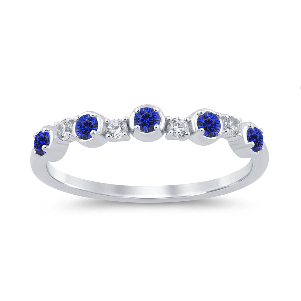 Anillo De Zafiro Azul Y Diamante Y Piedra Preciosa En Oro Blanco De 14K .28Ct