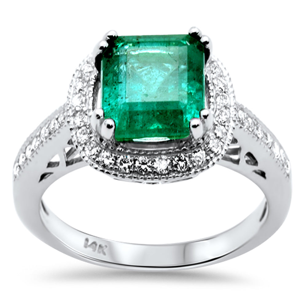 Anillo De Esmeralda Y Diamante Y Piedra Preciosa En Oro Blanco De 14K 2.96Ct