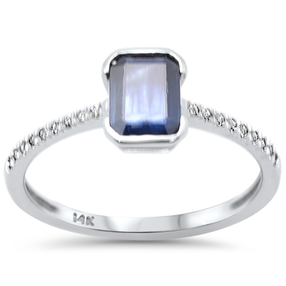 Anillo De Zafiro Azul Y Diamante Y Piedra Preciosa En Oro Blanco De 14K .99Ct