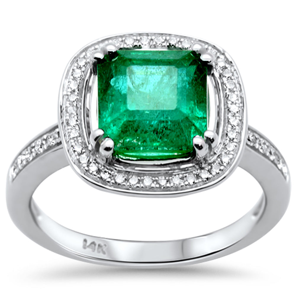 Anillo De Esmeralda Y Diamante Y Piedra Preciosa En Oro Blanco De 14K 2.66Ct