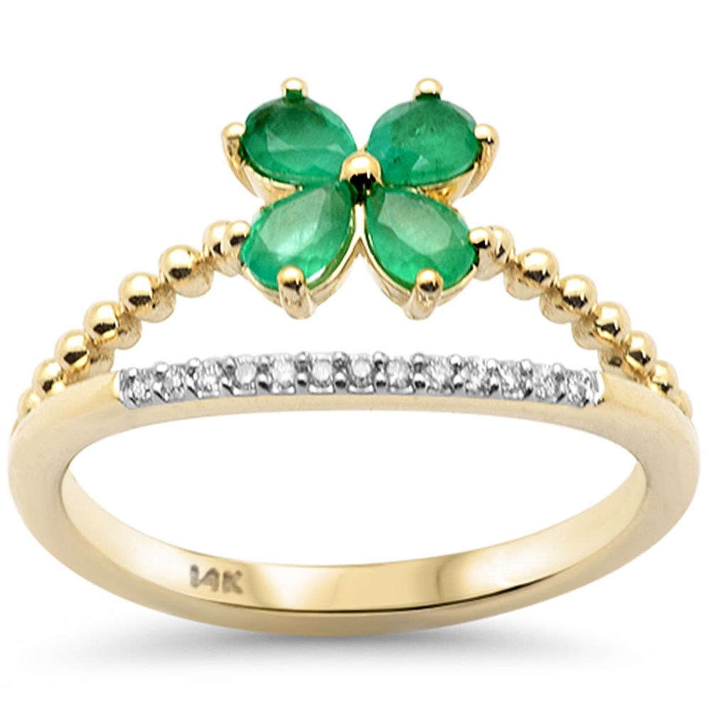 Anillo Flor De Esmeralda Y Diamante Y Piedra Preciosa En Oro Amarillo De 14K .60Ct