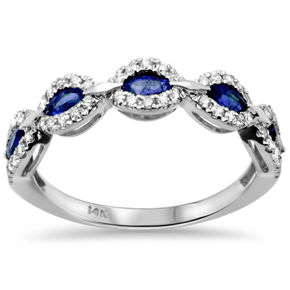 Anillo De Zafiro Azul Y Diamante Y Piedra Preciosa En Oro Blanco De 14K .81Ct