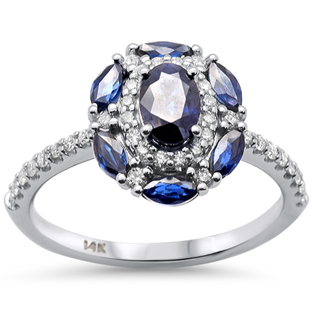 Anillo De Zafiro Azul Y Diamante  En Oro Blanco De 14K 1.56Ct