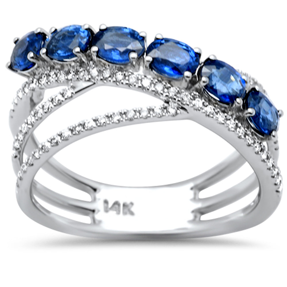 Anillo De Zafiro Azul & Diamante  En Oro Blanco De 14K 1.56Ct