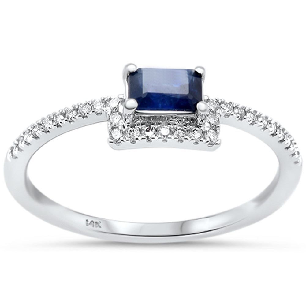 Anillo De Zafiro Azul Y Diamante Y Piedra Preciosa En Oro Blanco De 14K .52Ct