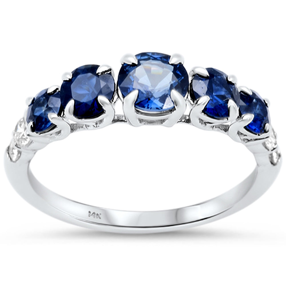Anillo De Zafiro Azul Y Diamante Y Piedra Preciosa En Oro Blanco De 14K 11.16Ct