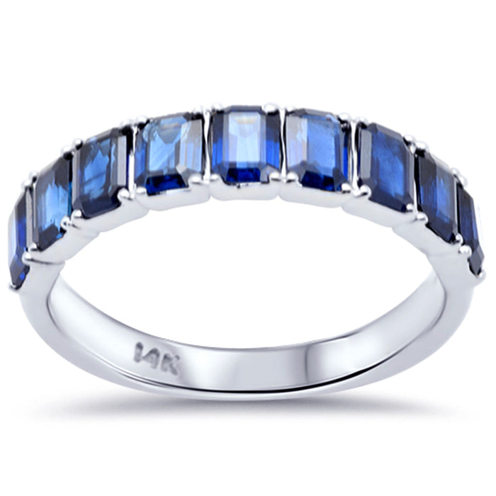 Anillo Eternity De Zafiro Azul Y Piedra Preciosa En Oro Blanco De 14K
