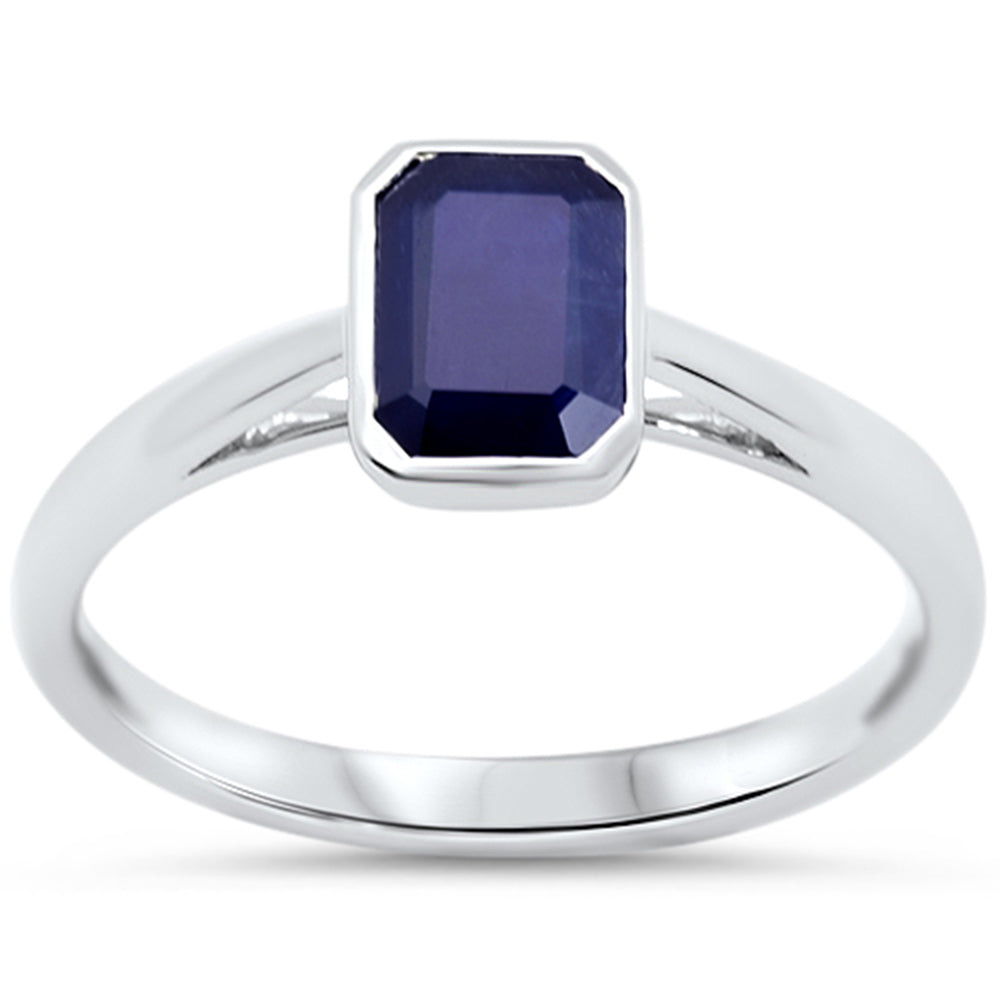 Anillo Solitaire De Zafiro Azul Y Esmeralda Y Piedra Preciosa En Oro Blanco De 14K 1.13Ct