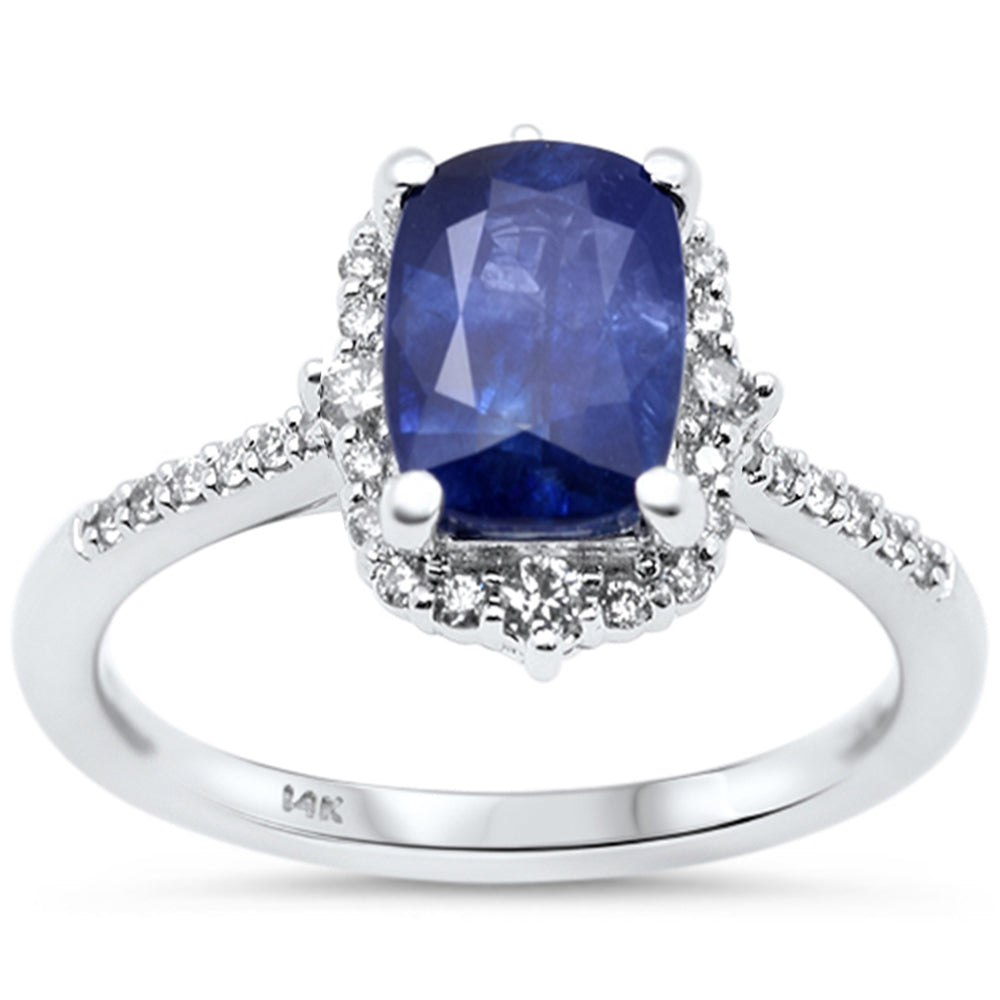 Anillo De Zafiro Azul Y Diamante Y Piedra Preciosa En Oro Blanco De 14K 2.33Ct