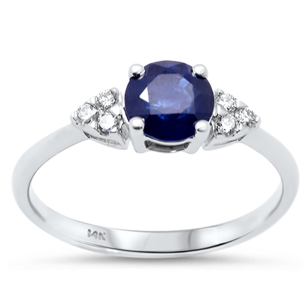 Anillo De Zafiro Azul Y Diamante Y Piedra Preciosa En Oro Blanco De 14K 1.14Ct