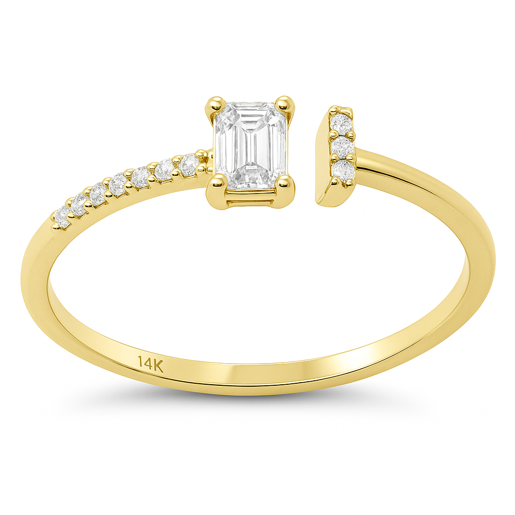 Anillo De Esmeralda Y Diamante En Oro Amarillo De 14K .30Ct