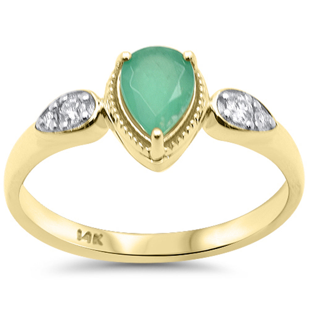 Anillo Pera De Esmeralda Y Diamante Y Piedra Preciosa En Oro Amarillo De 14K .70Ct