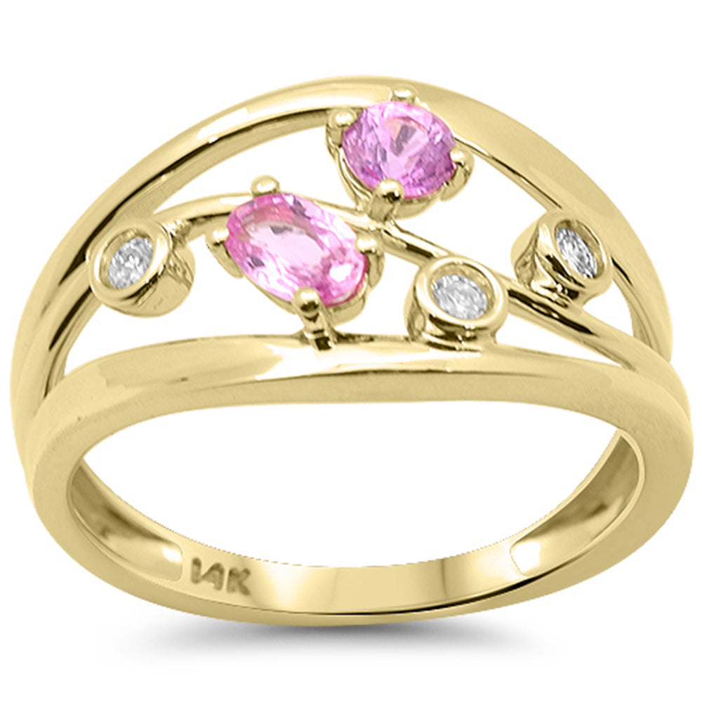 Anillo De Zafiro Rosa Y Diamante Y Piedra Preciosa En Oro Amarillo De 14K .70Ct