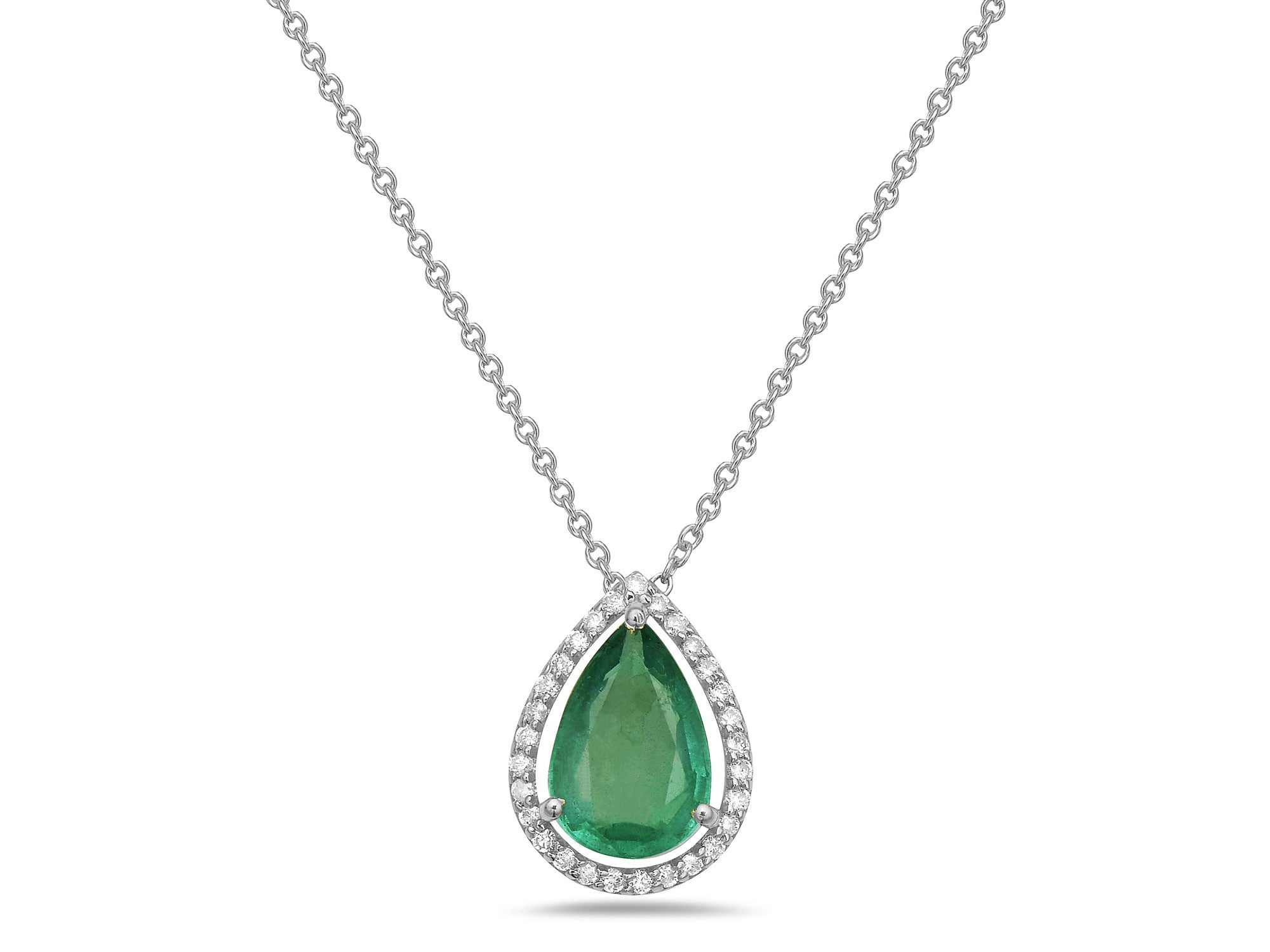 Collar En Oro Blanco De 14K Con Diamante Y Esmeralda 1.15 Ct