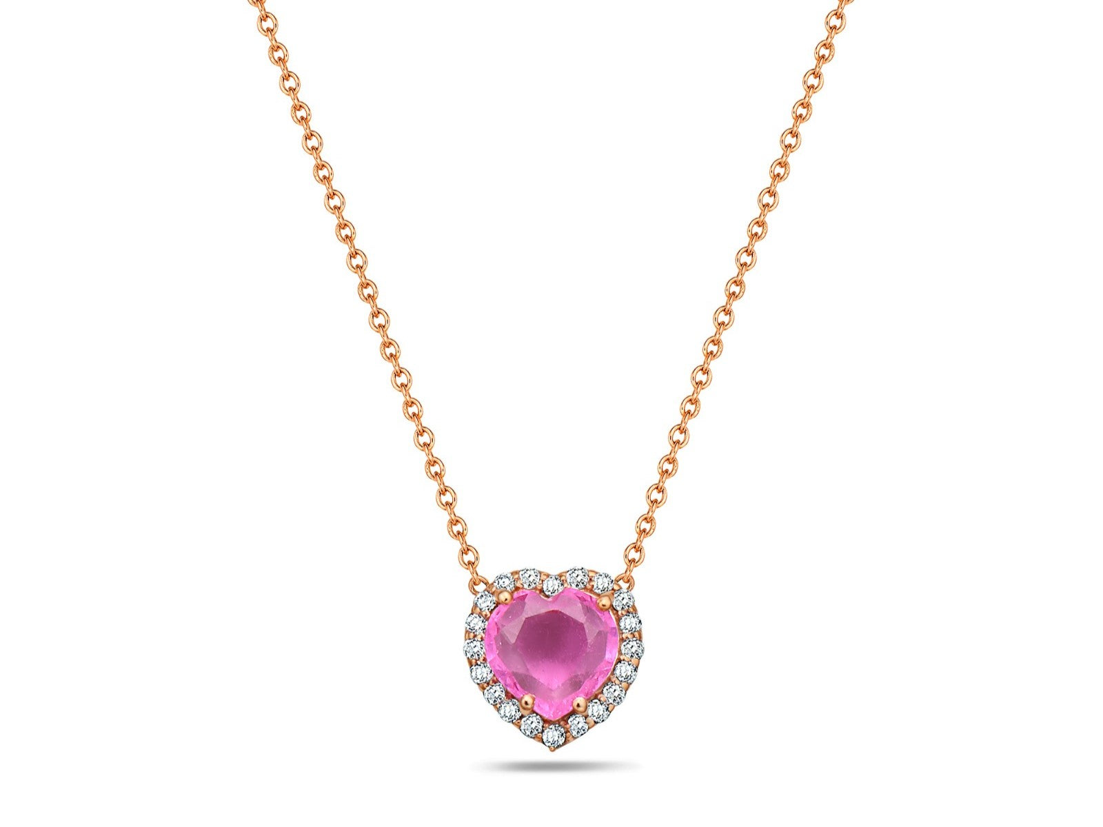 Collar En Oro Rosa De 14K Con Diamante Y Zafiro Rosa 1.03 Ct