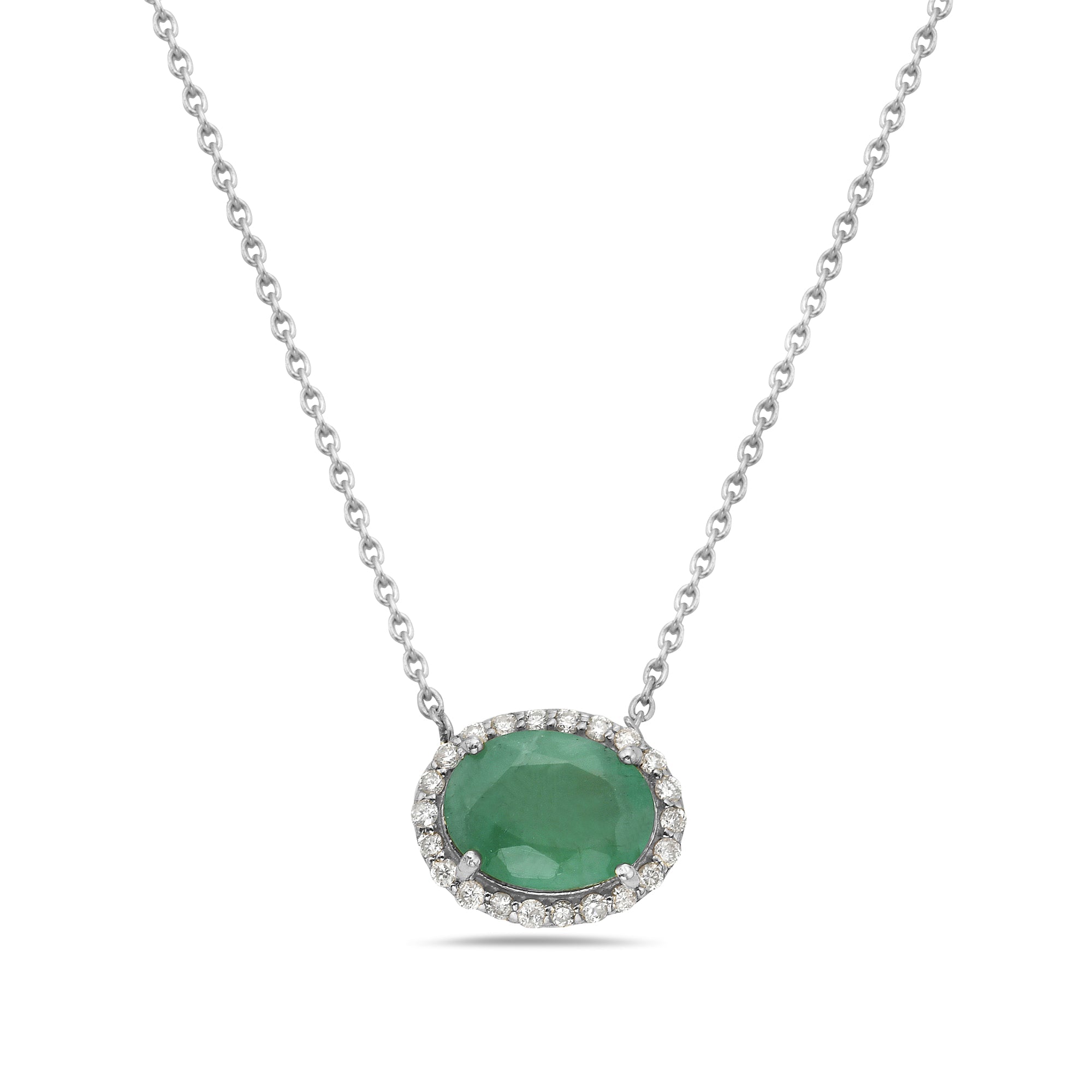 Collar En Oro Blanco De 14K Con Diamante Y Esmeralda 2.64 Ct