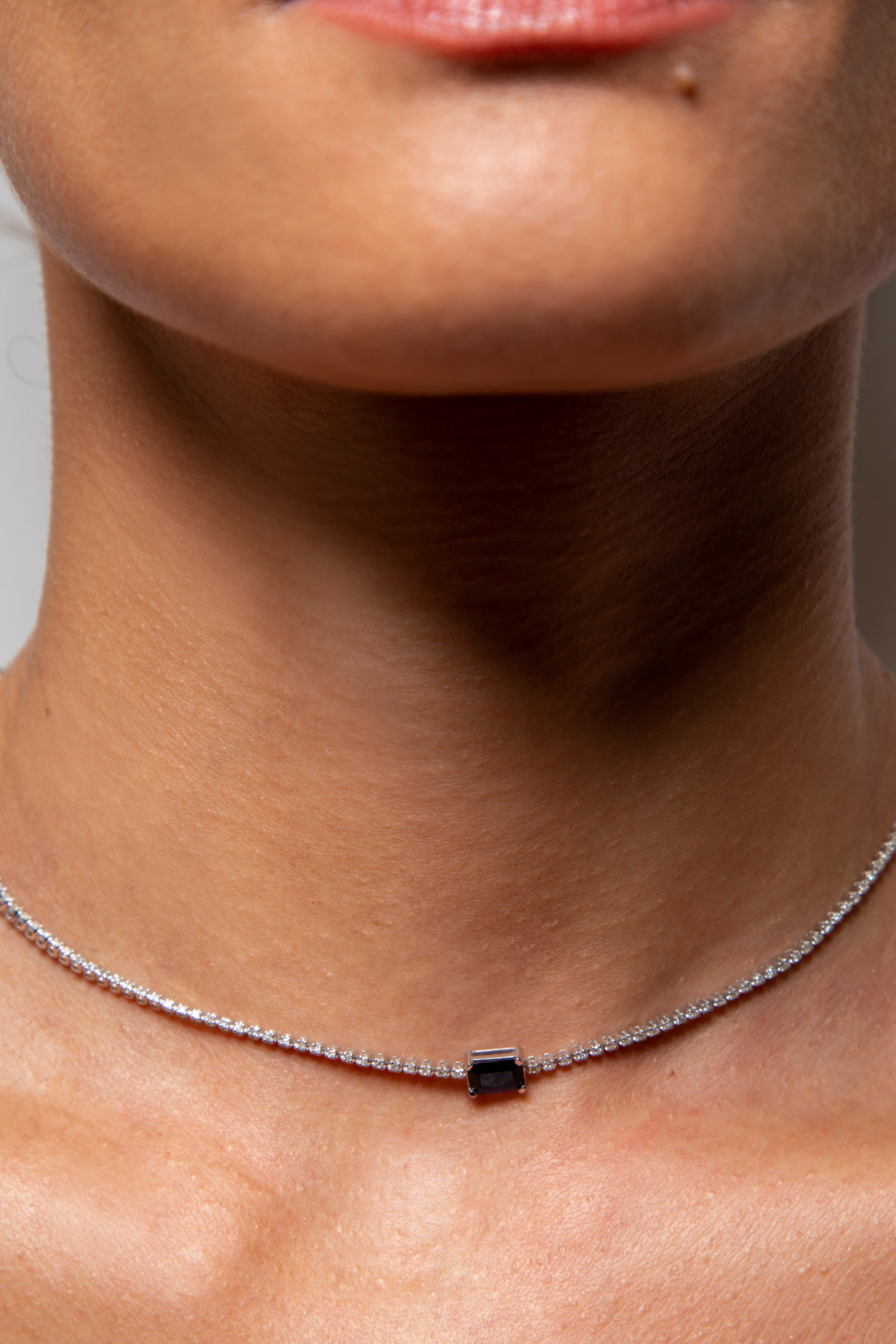 Collar Choker Diamante Zafiro Oro Blanco 14K 1.5 ct.